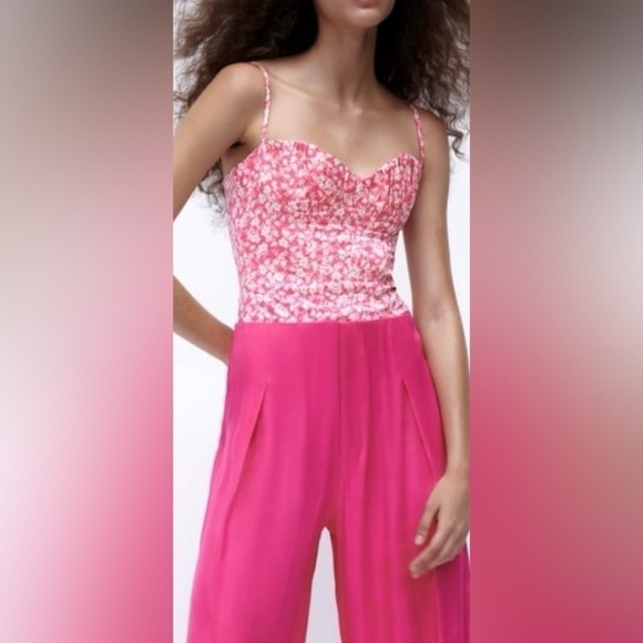 Zara‎ NWT Pink Flowered corset style Bodysuit  size medium - Picture 2 of 8
